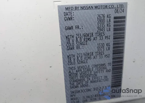 2024 Nissan Pathfinder Sl 4Wd from USA, damaged, VIN 5N1DR3CC0RC302717